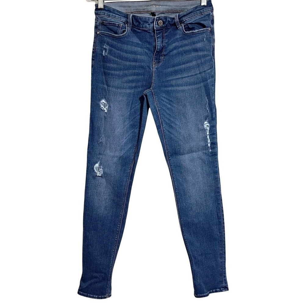 Distressed White House Black Market The Skinny Jeans Womens 6 Blue Mid Rise